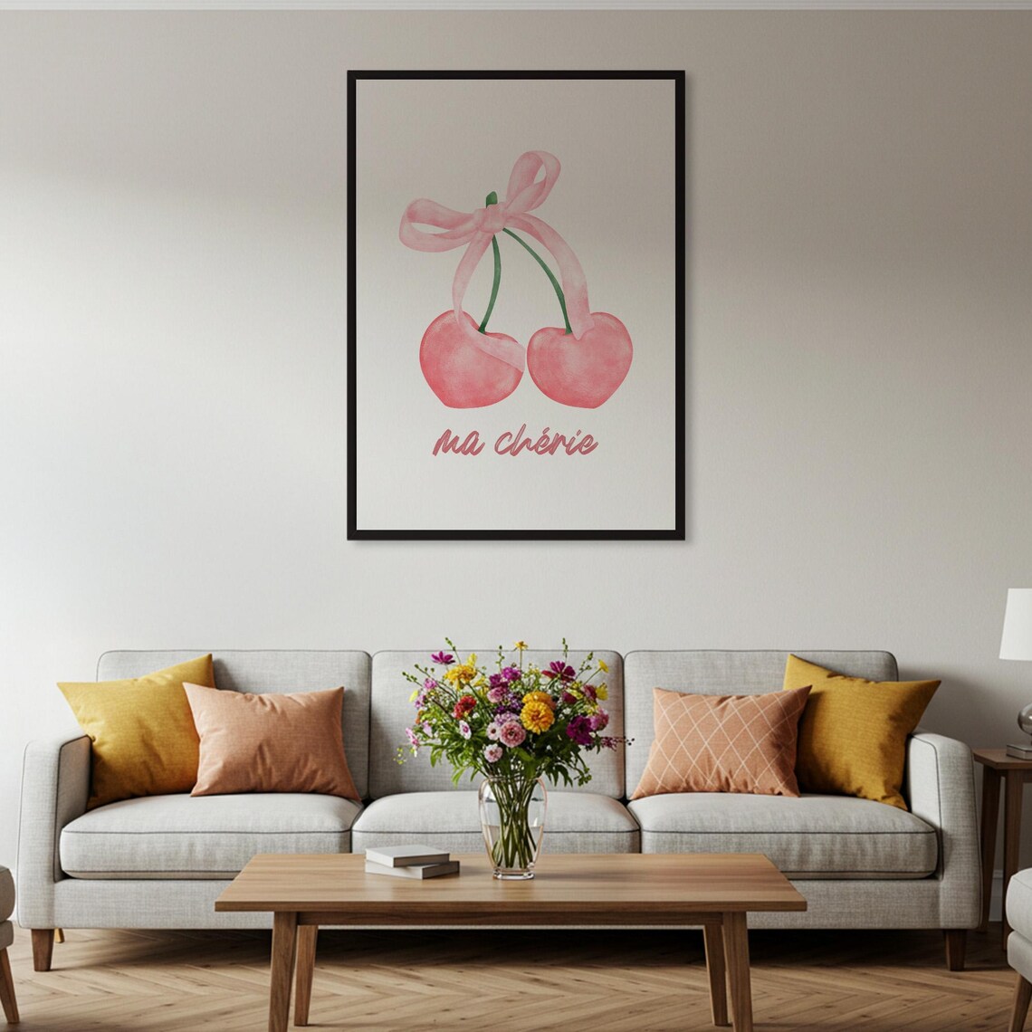 Ma Cherie Pink Cherries Ribbon French Coquette Kitchen Art Poster - Image 2