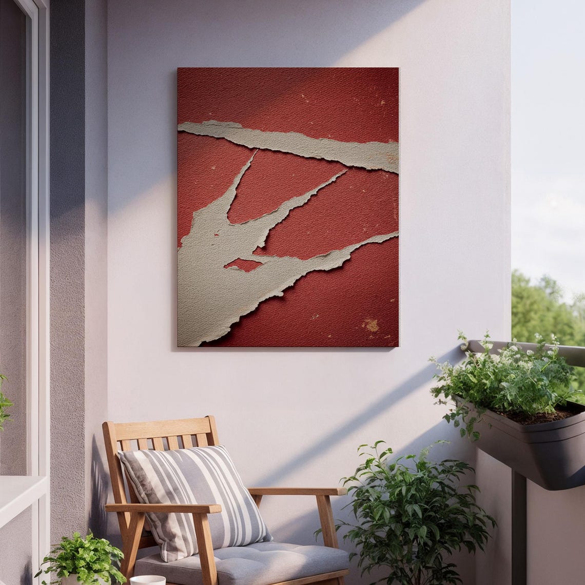 Torn Red Paper Beige Abstract Textured Wabi Sabi Style Poster - Image 2