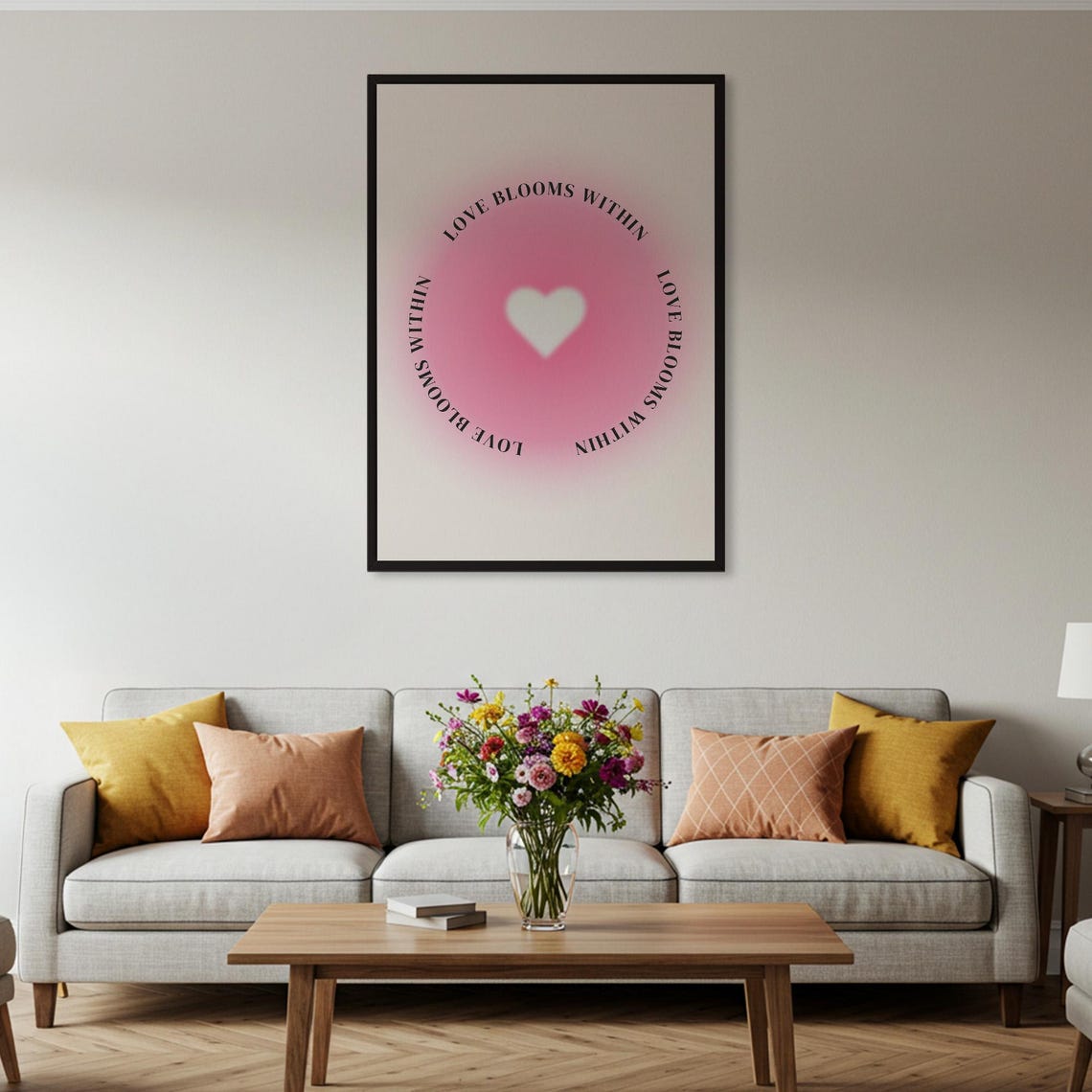 Love Blooms Within Pink Aura Heart Inspirational Gradient Poster - Image 2