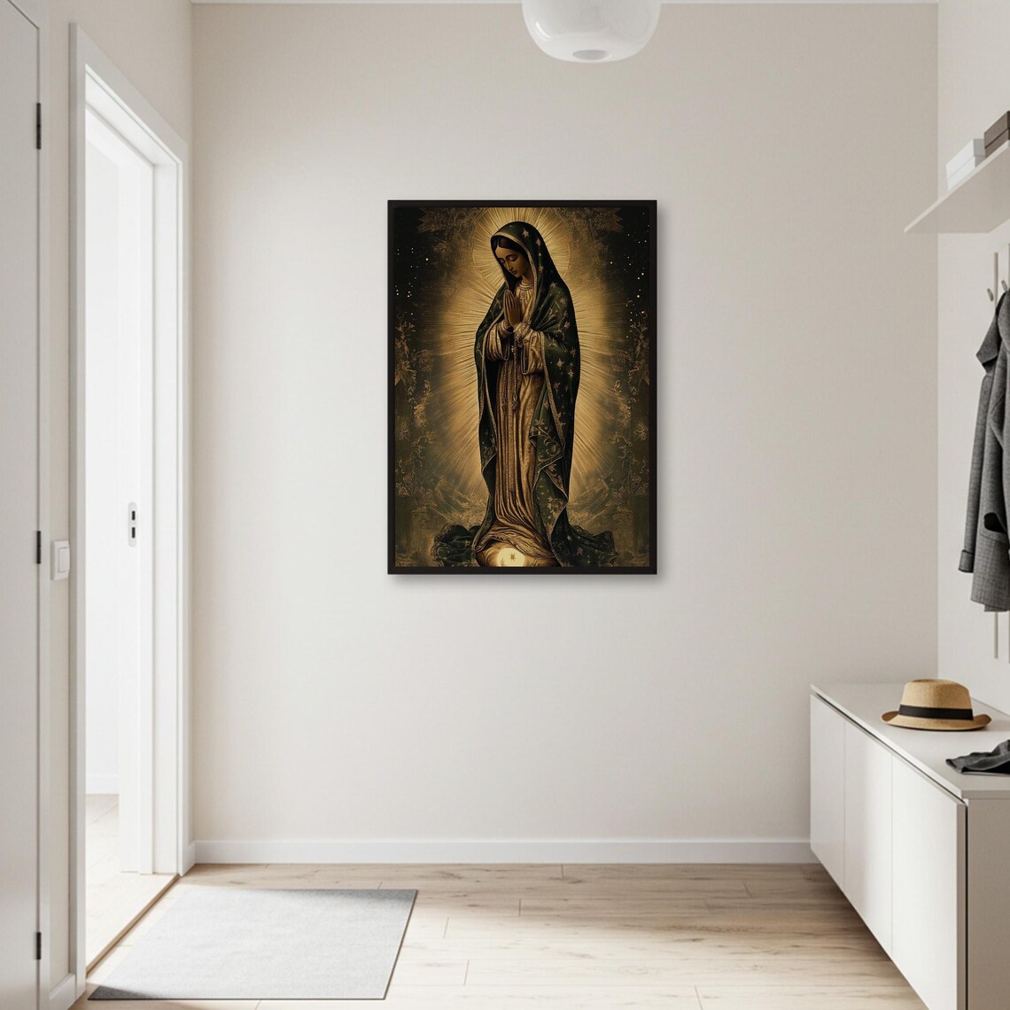 Our Lady of Guadalupe Style Virgin Mary Prayer Golden Radiant Art Poster - Image 2