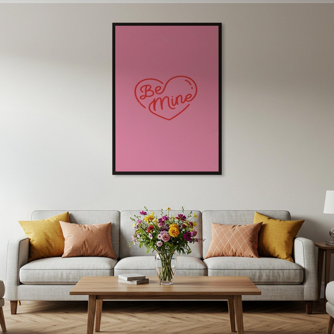 Be Mine Neon Red Heart on Pink Valentines Day Quote Love Poster - Image 5
