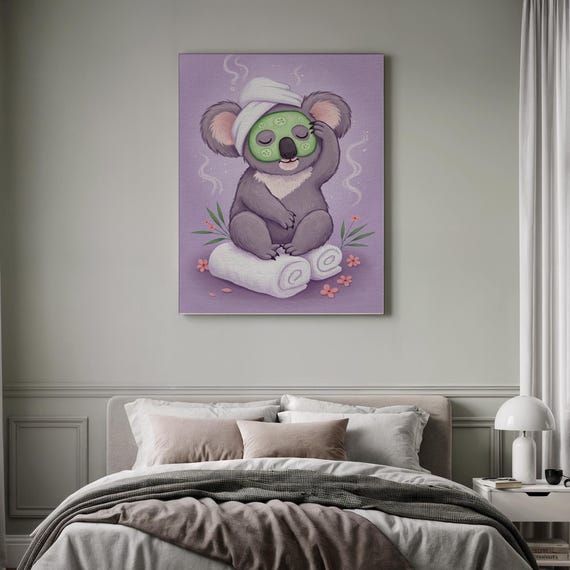 Koala Spa Day Art Self Care Decor Whimsical Relaxing Wall Funny Bath Framed Pampering Gift
