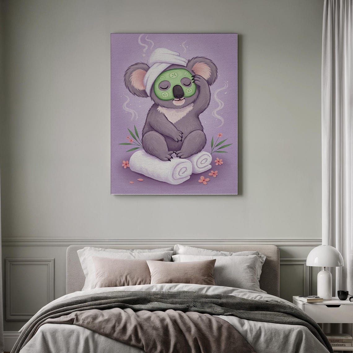 Cute Koala Spa Day Cucumber Mask Purple Kids Bathroom Poster