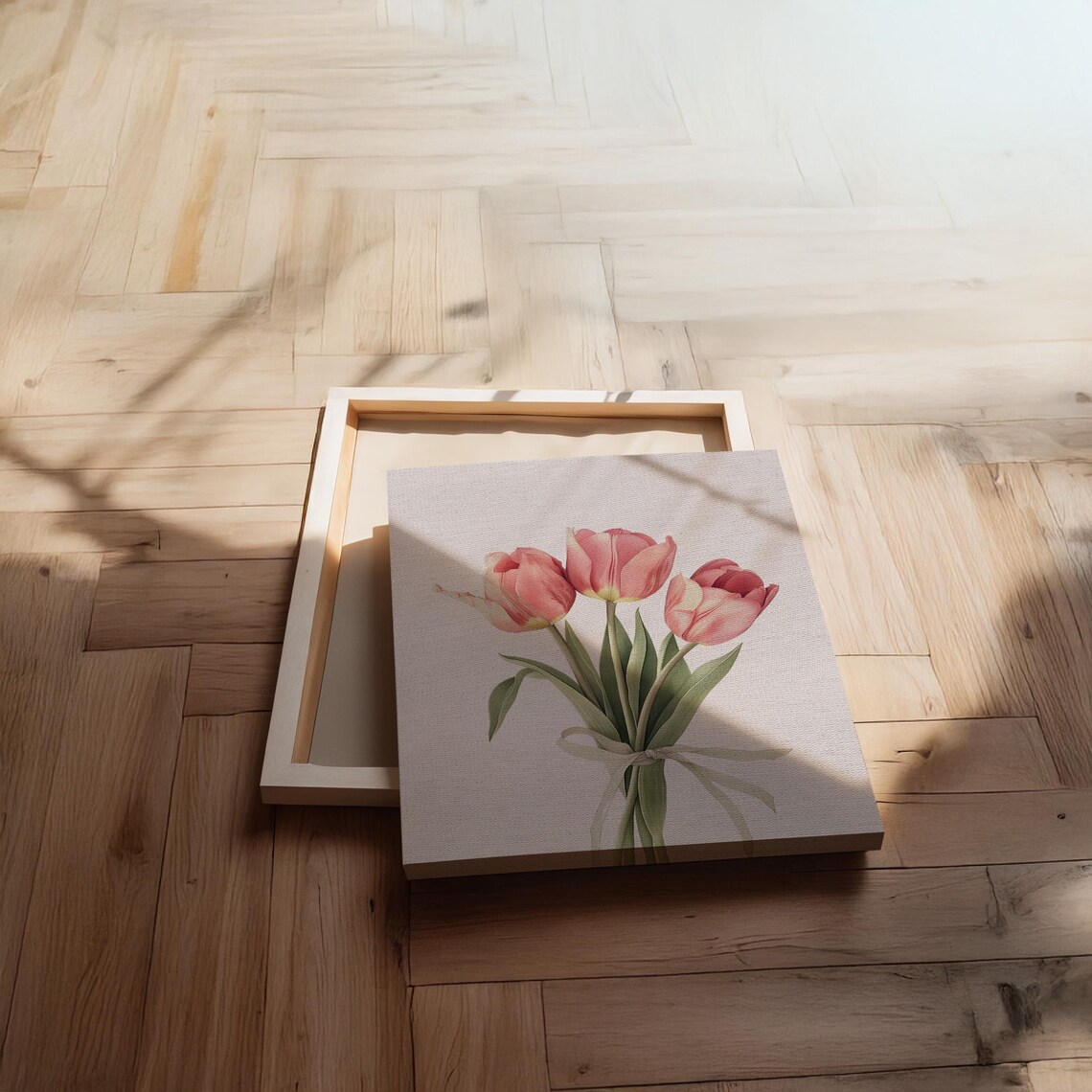 Soft Pink Tulip Bouquet With Ribbon Elegant Watercolor Poster - Image 2