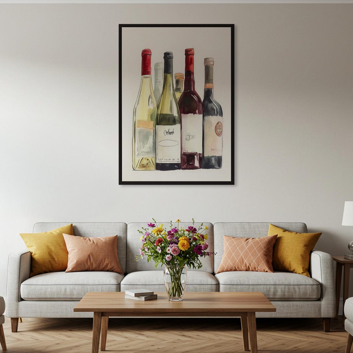 Watercolor Wine Bottles Row Kitchen Bar Wall Decor Gift Poster - Image 2