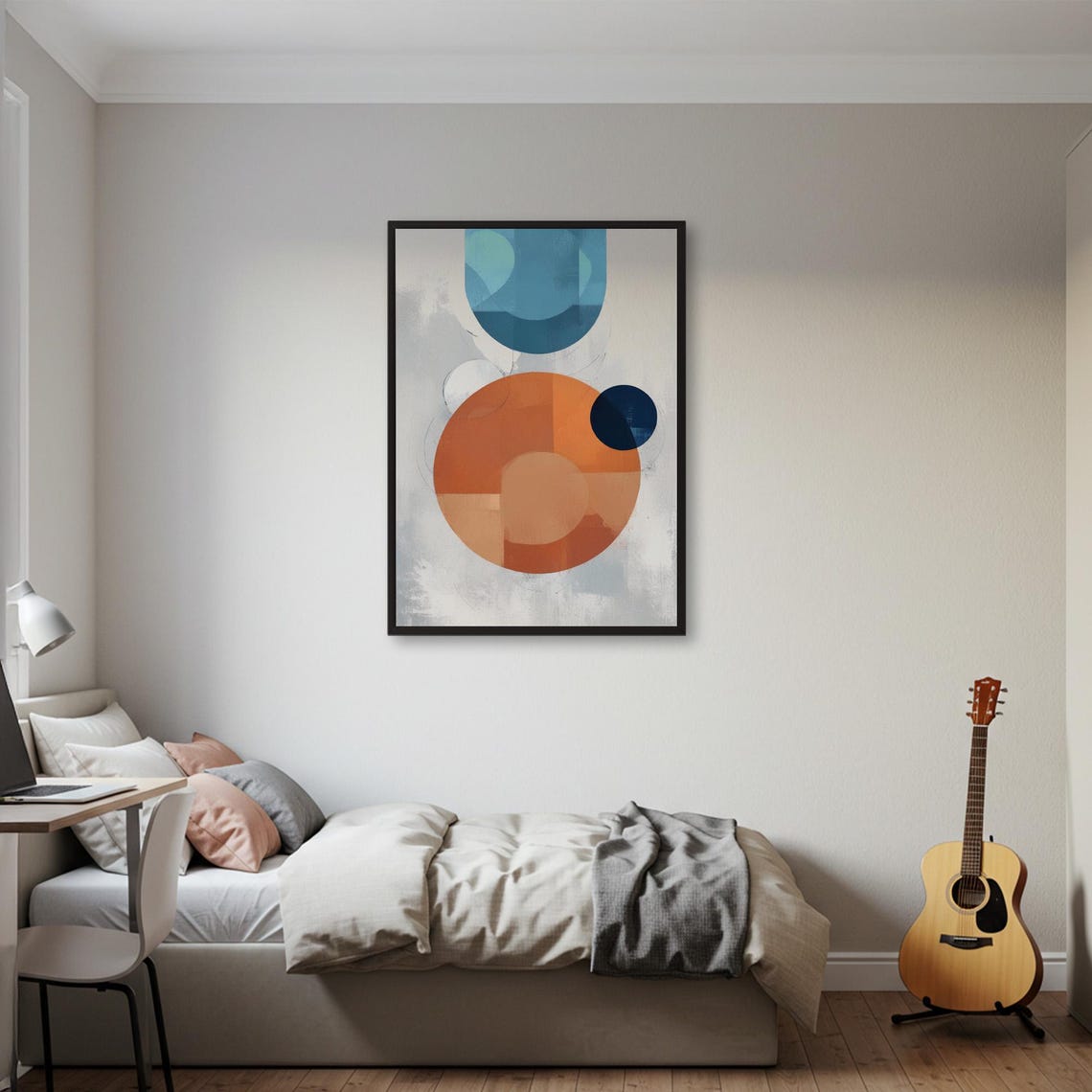 Terracotta and Teal Circles Mid Century Geometric Abstract Poster - Image 2