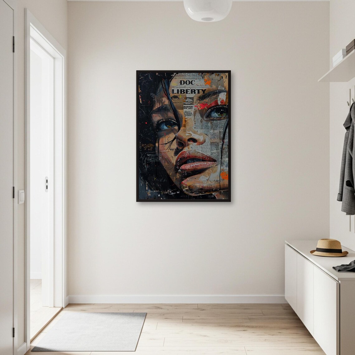 Abstract Woman Face Newspaper Collage Poster - Image 2