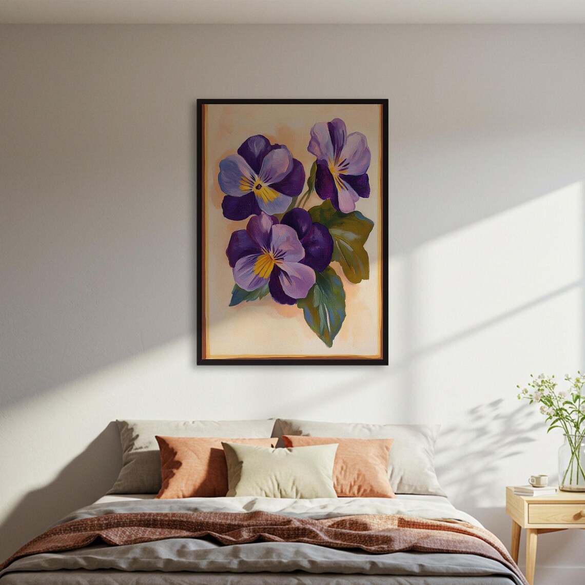 Purple Pansy Flower Oil Painting Botanical Floral Classic Art Poster