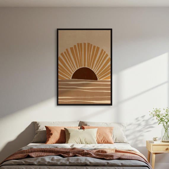 Abstract Sunrise Sunset Poster Modern Landscape Wall Art Print Earthy Tones Nature Decor Framed Or Unframed