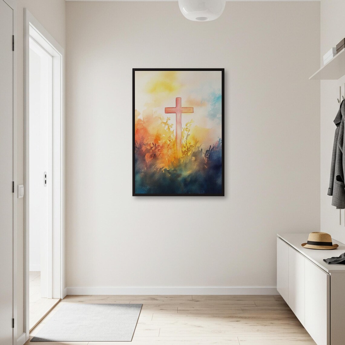 Watercolor Cross Painting, Spiritual Christian Wall Art - Image 2