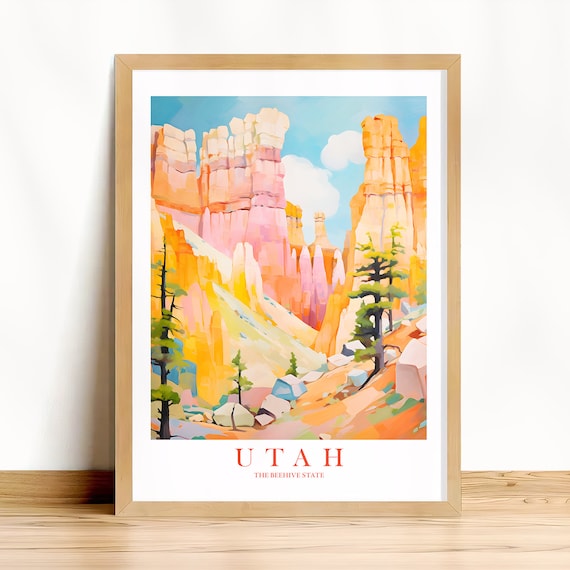 Bryce Canyon Utah The Beehive State Retro Landscape Travel Poster