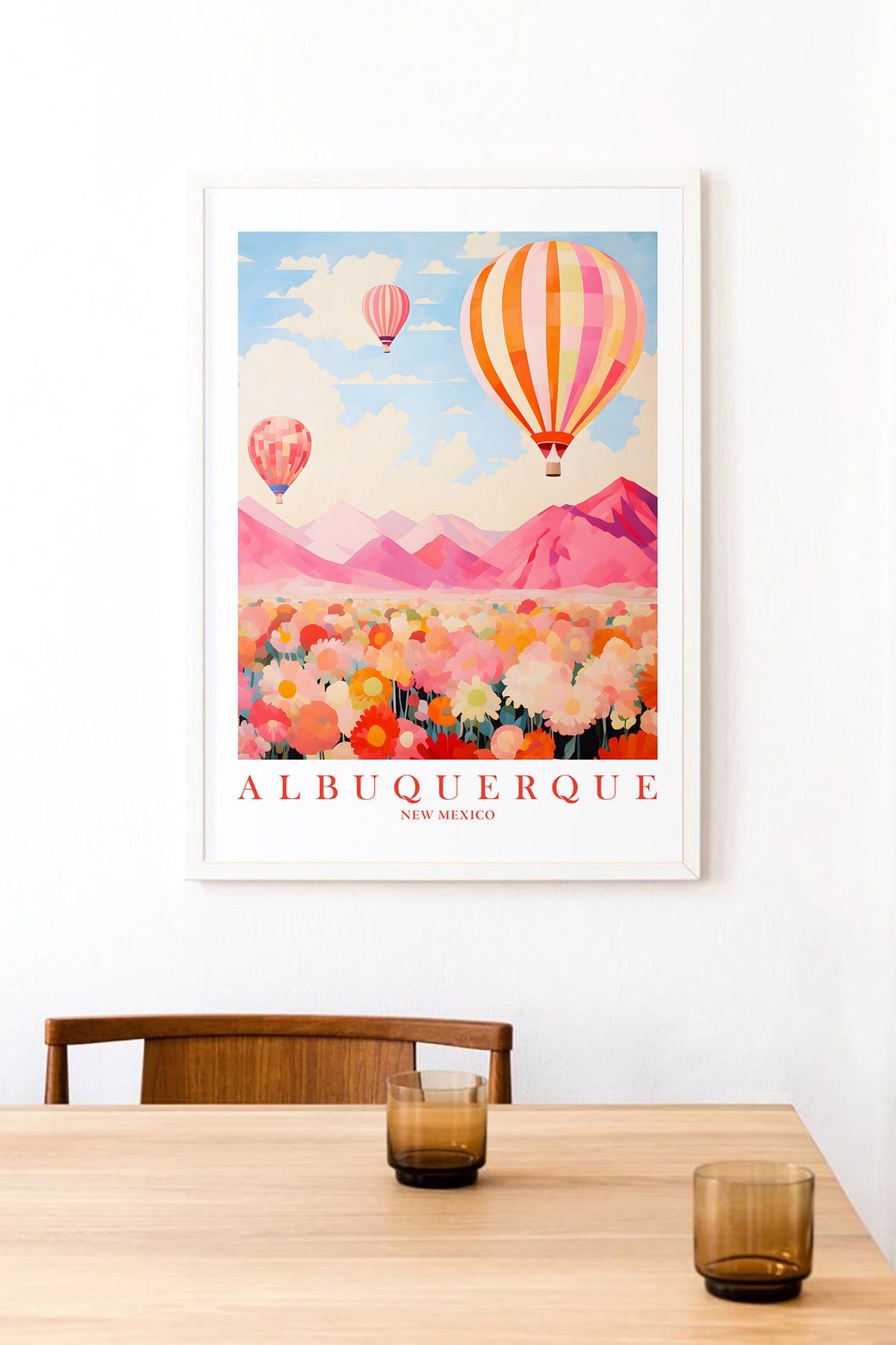 Albuquerque New Mexico Hot Air Balloons Floral Travel Poster