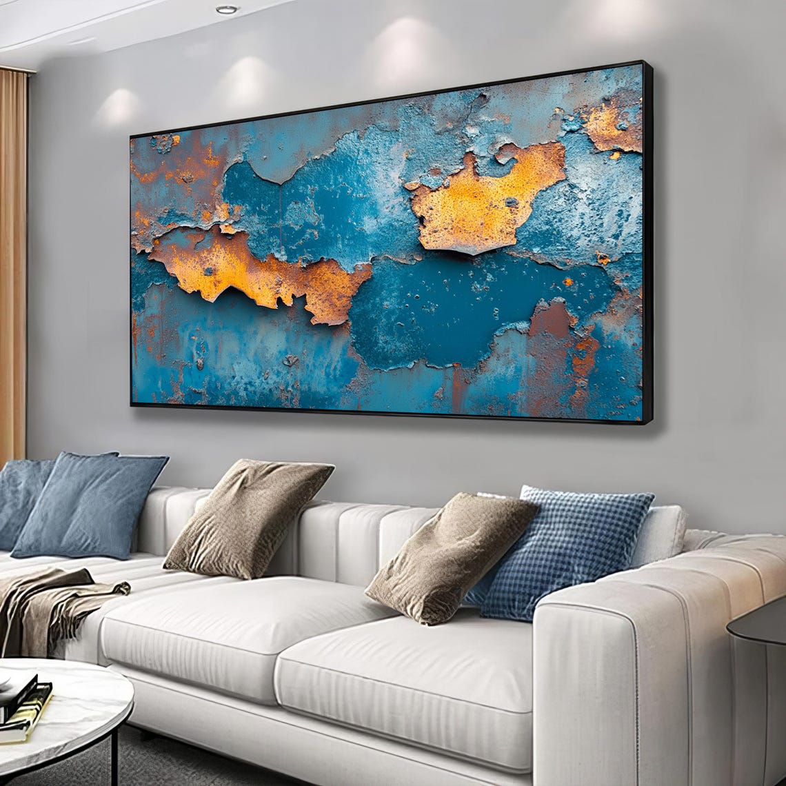 Textured Teal Blue Rust Abstract Peeling Paint Modern Art Poster