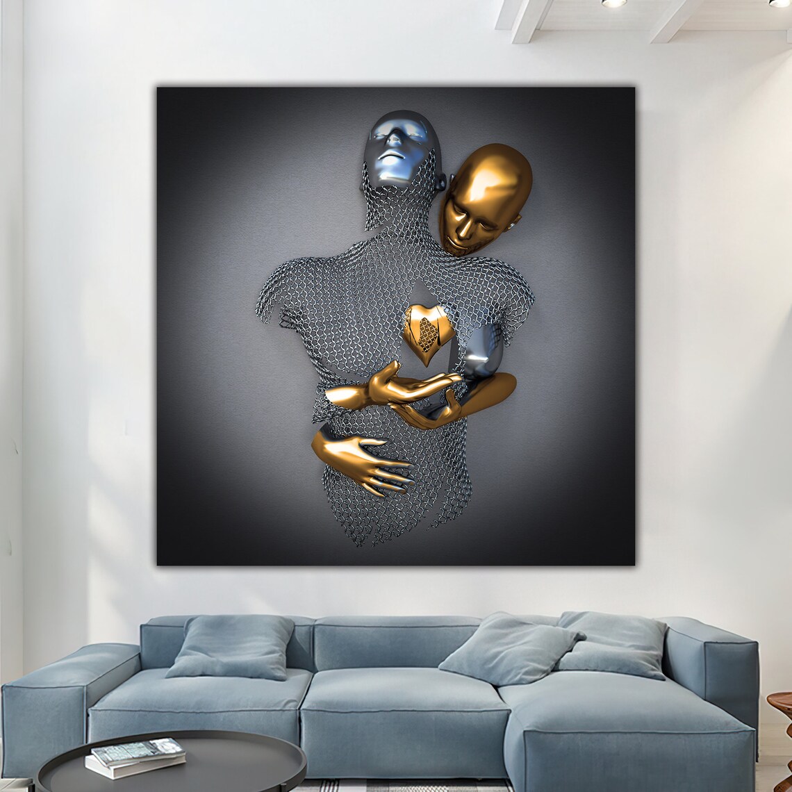 Love Couples Art Print, Textured 3D Effect