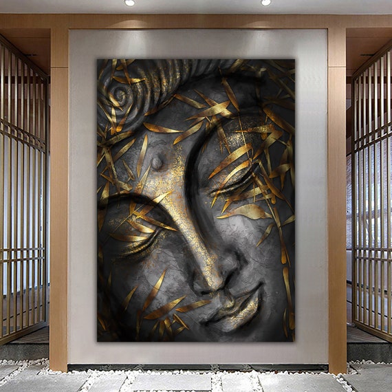 Buddha Meditation Wall Art Print, Gold Glitter Texture