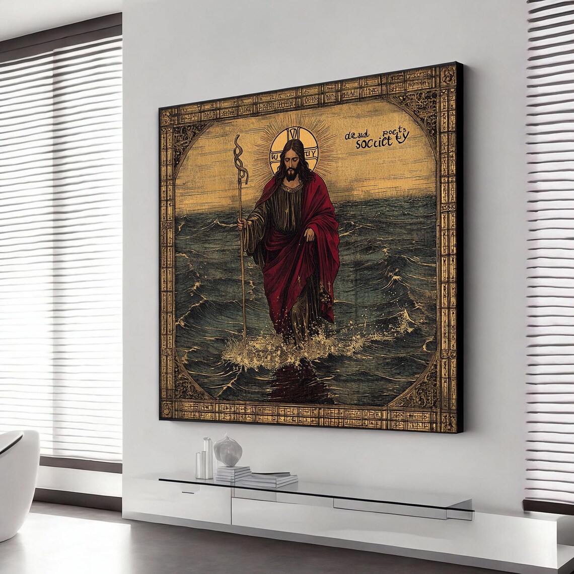 Jesus Walking On Water Vintage Religious Christian Faith Wall Art Poster