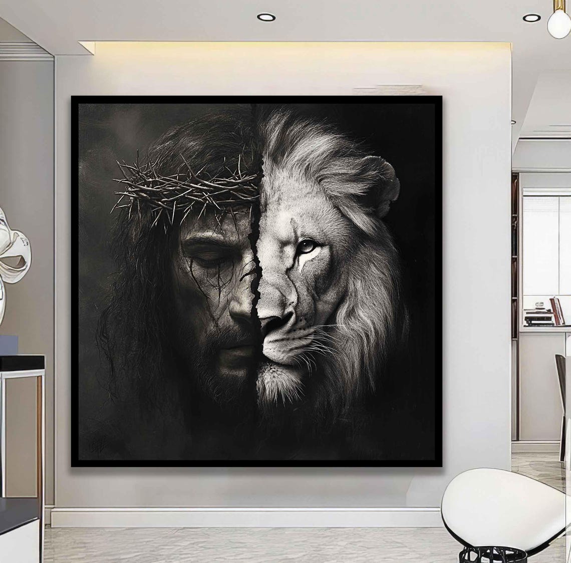Lion And Jesus Art God Wall Art Home Decor Gift For Christians Jesus Painting Lion Of Judah Church Christ Art Jesus And Lion