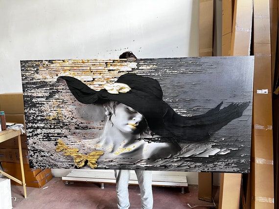 3D Effect Woman In Hat, Portrait Wall Art Print