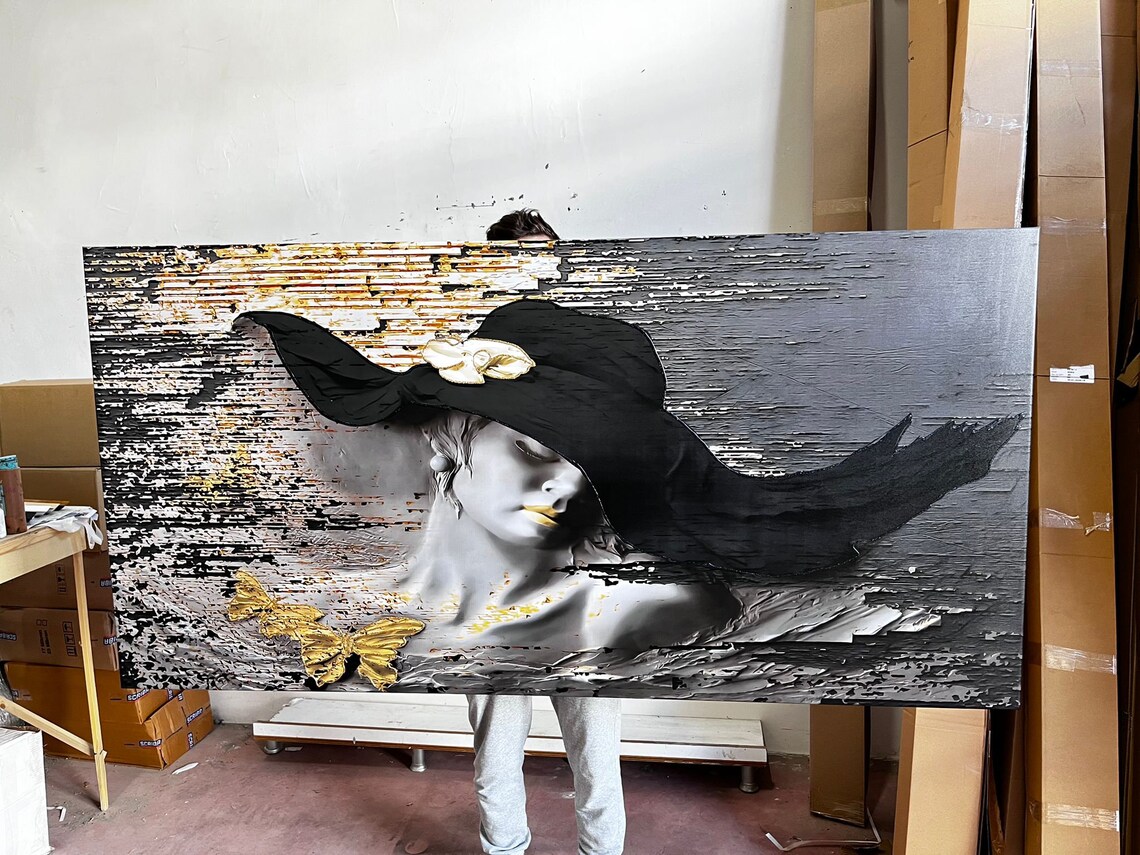 3D Effect Woman In Hat, Portrait Wall Art Print