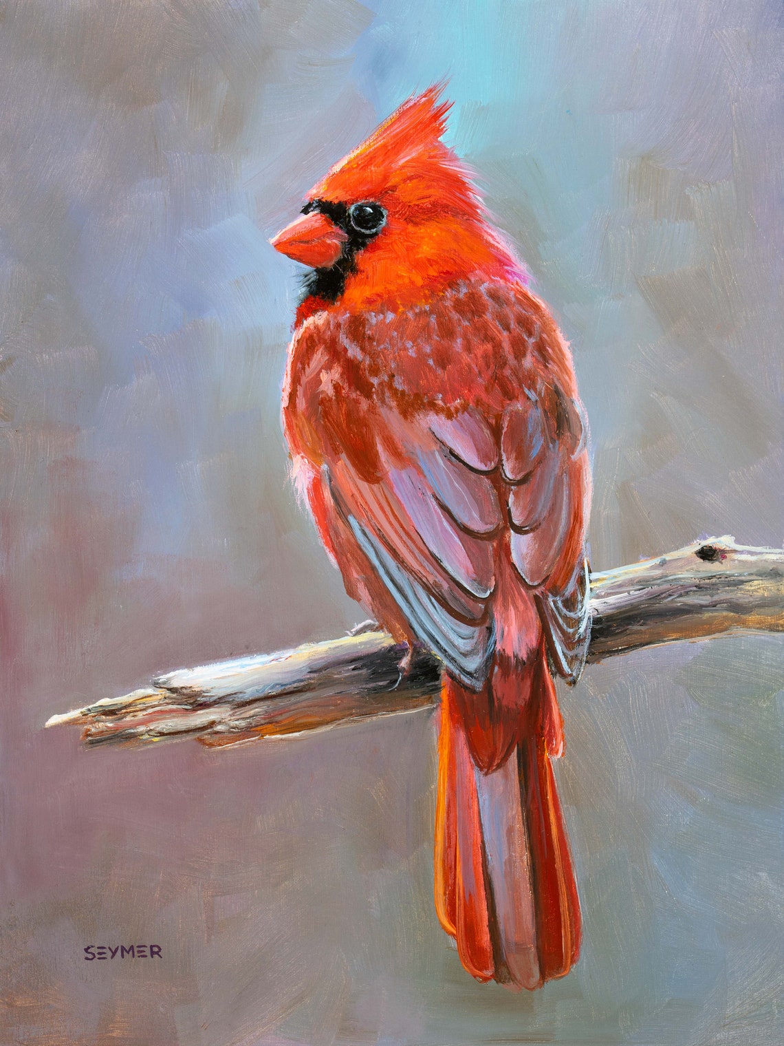 Red Northern Cardinal On Branch Realistic Bird Oil Painting Poster - Image 6