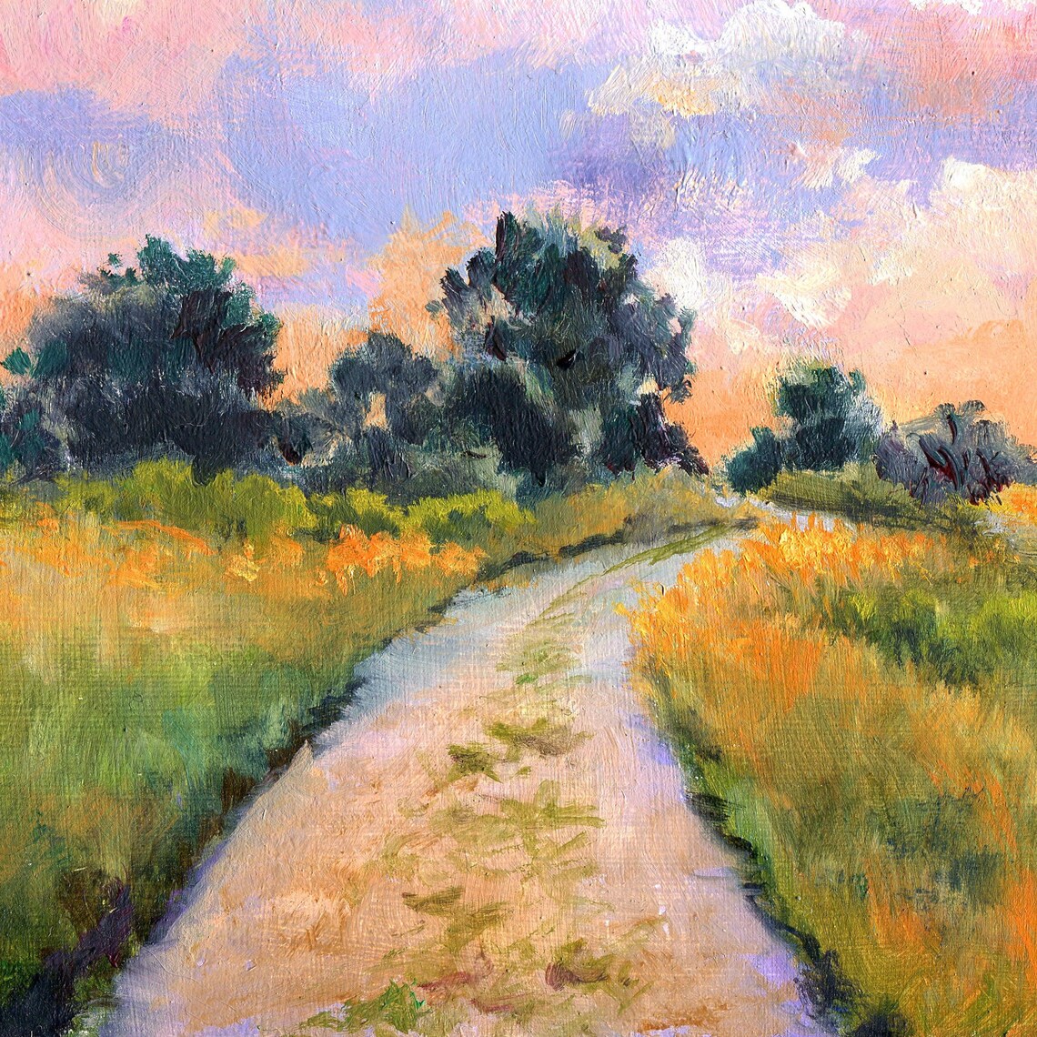 Country Path At Sunset Landscape Painting With Golden Field Poster - Image 3