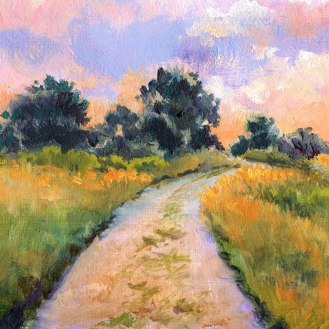 Summer Landscape Art Print Alabama Countryside Painting Sky And Clouds Artwork Ceerful Summer Day Path With Trees Homestead Wall Decor - Image 3
