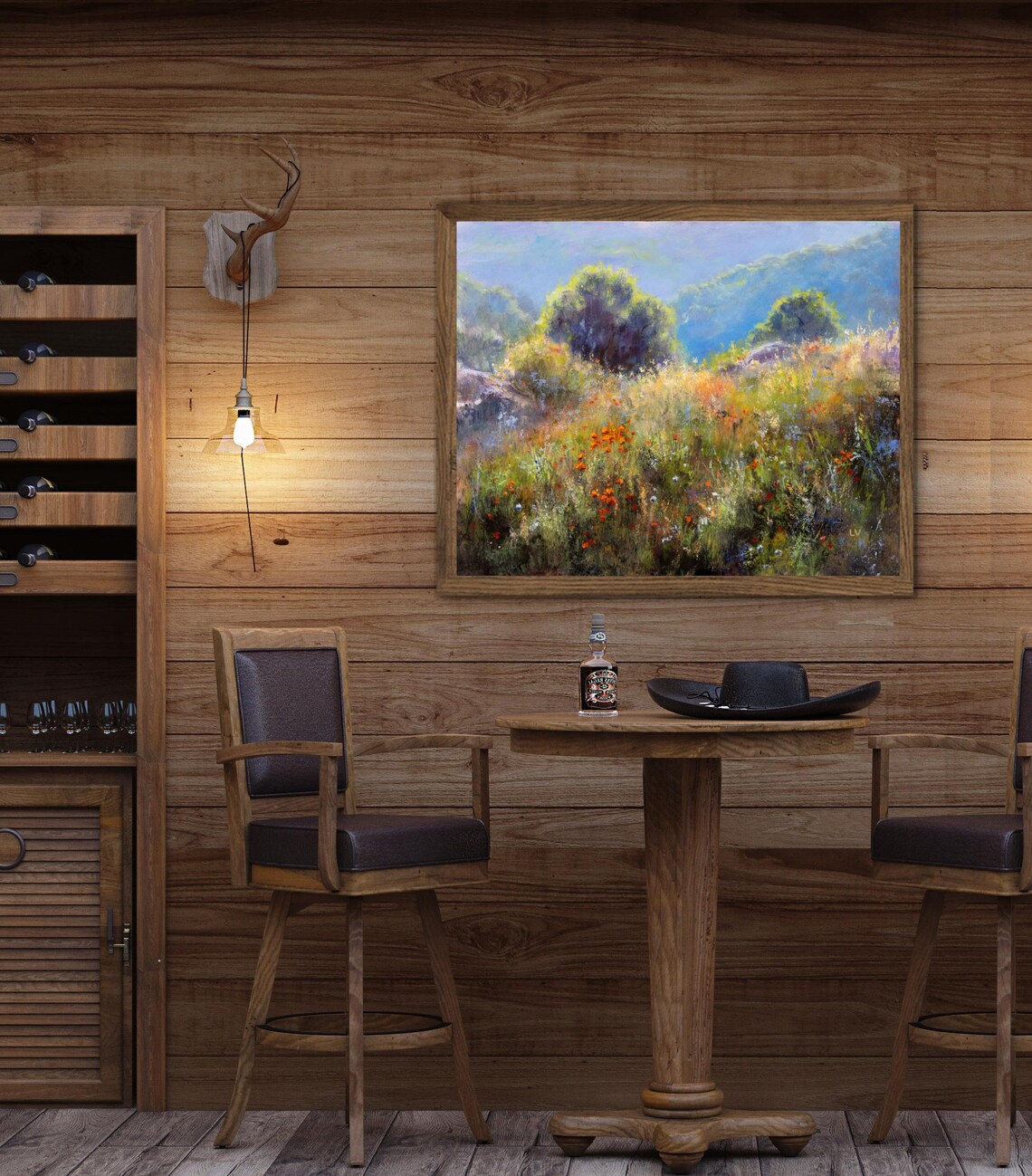 Wildflower Meadow Below Blue Mountains Oil Painting Nature Poster - Image 6