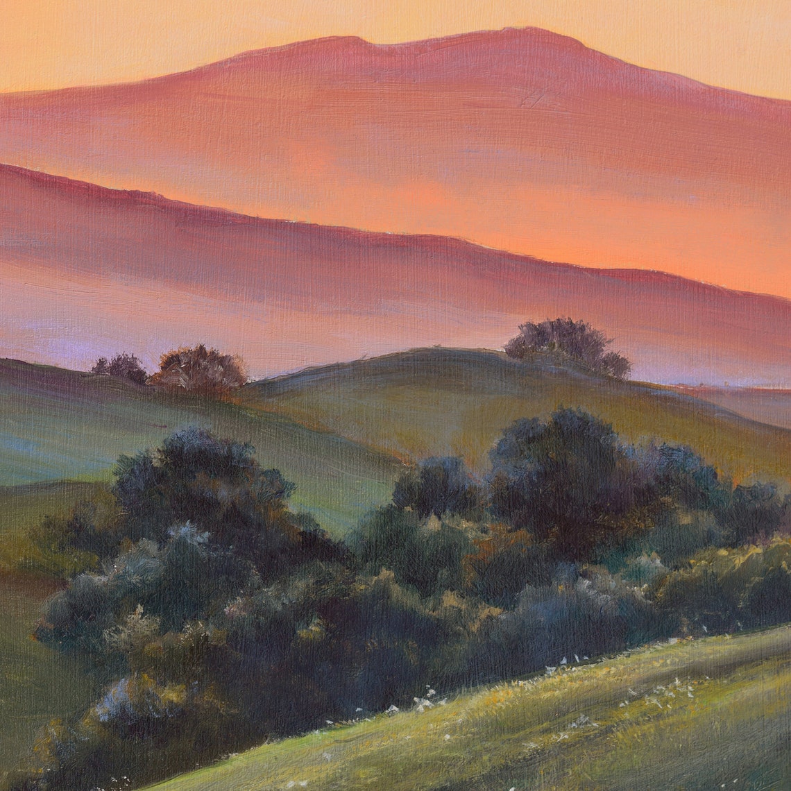 Layered Mountain Ridges Glowing Under a Golden Sunset Sky Poster - Image 5