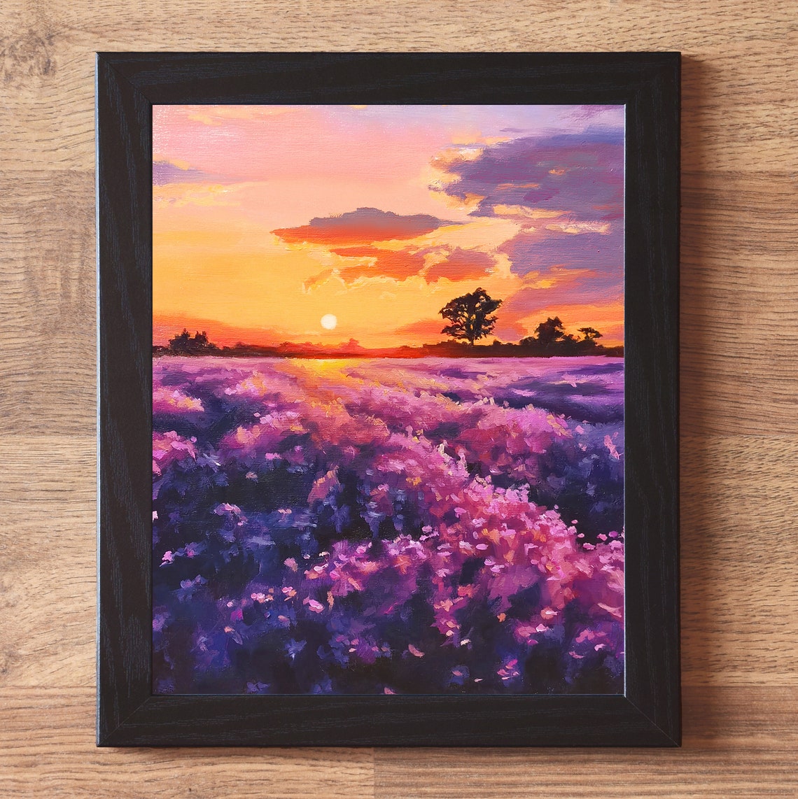 Lavender Field at Sunset Under a Dramatic Orange Violet Sky Poster - Image 6