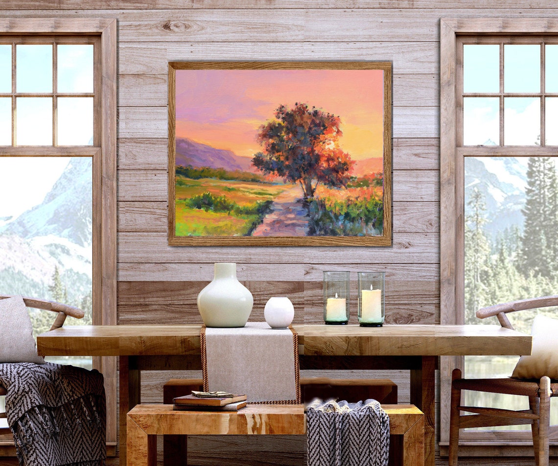 Sunshine Painting Print Summer Landscape Trees Painting Country Colorful Sunny Day Oil Painting Gold Sun Spring Home Decor Art Print - Image 2