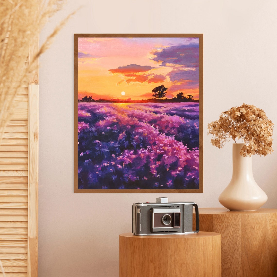 Lavender Field at Sunset Under a Dramatic Orange Violet Sky Poster - Image 2