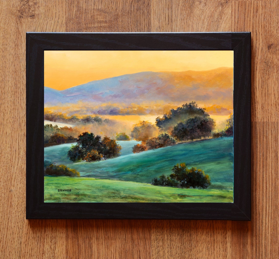Green Field Landscape Original Oil Painting Foggy Sunrise English Countryside Dawn Atmosphere Prairie Misty Sunrise Golden Light Morning - Image 6
