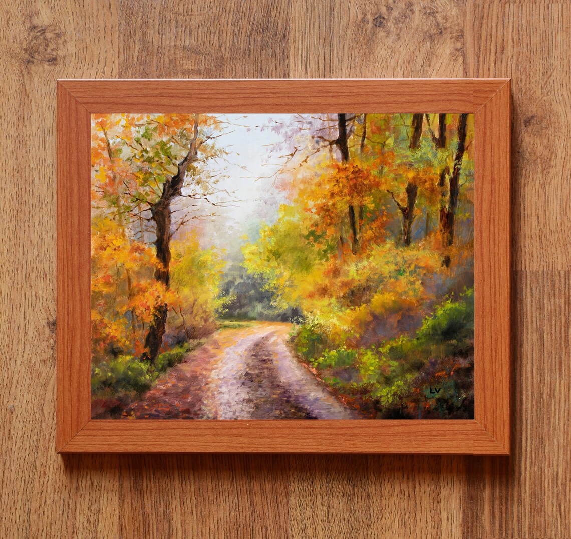 Autumn Forest Road Golden Fall Foliage Dreamy Oil Painting Poster - Image 5