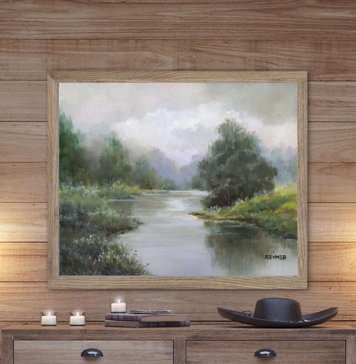 Vintage River Painting Print, Classic Landscape Art
