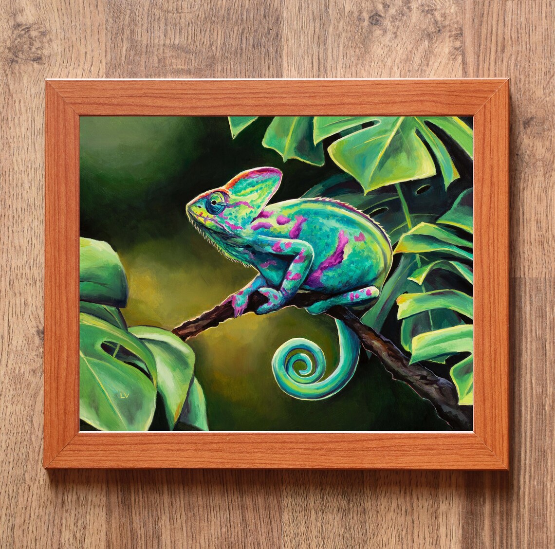 Chameleon Oil Painting, Boho Jungle Reptile Art Print - Image 6