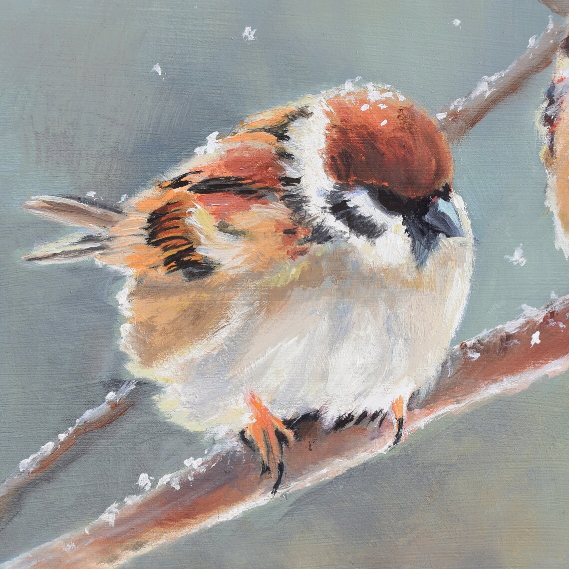 Sparrow Couple Oil Painting, Nature Nursery Art Print - Image 5