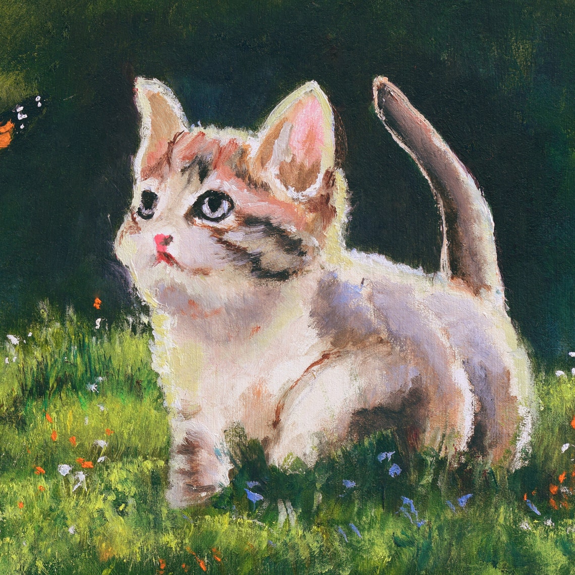 Curious Kitten Watching a Monarch Butterfly in the Garden Poster - Image 5
