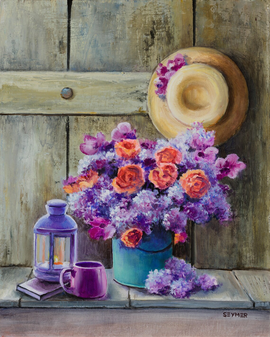 Lilac And Roses Bouquet Still Life Oil Painting With Lantern Poster - Image 6