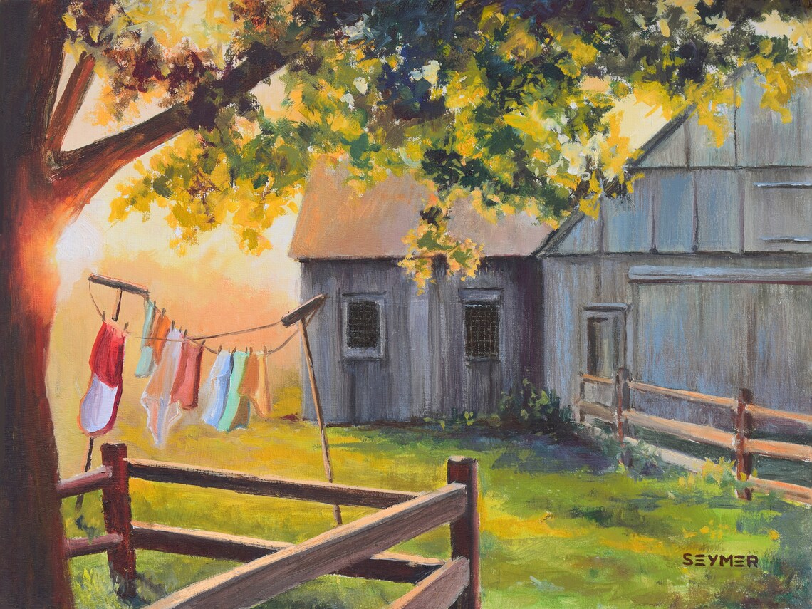 Blue Old Barn Rural Life, Summer Landscape Art Print - Image 6