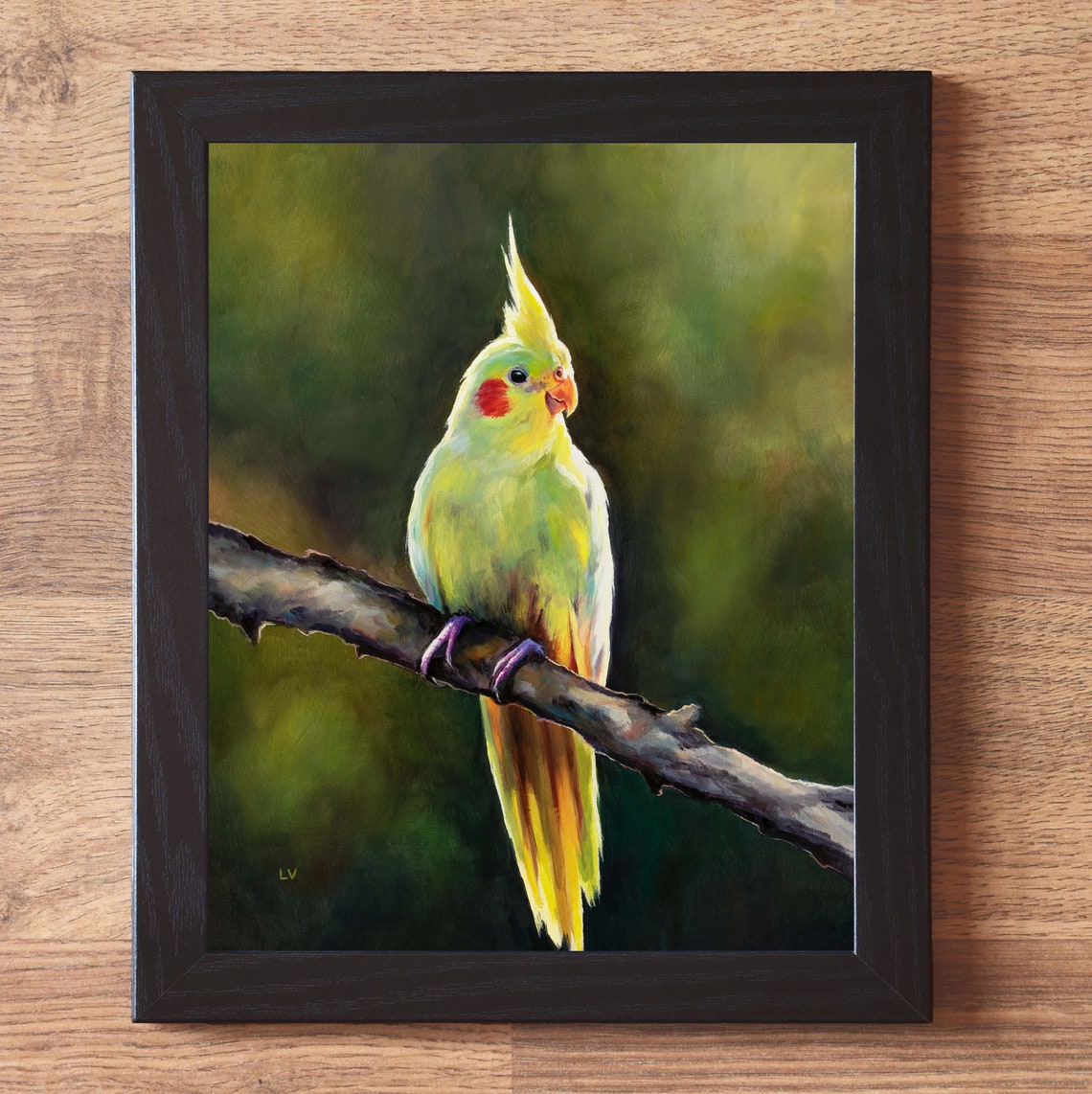 Lutino Cockatiel Parrot Perched on a Branch with Yellow Crest Poster - Image 4