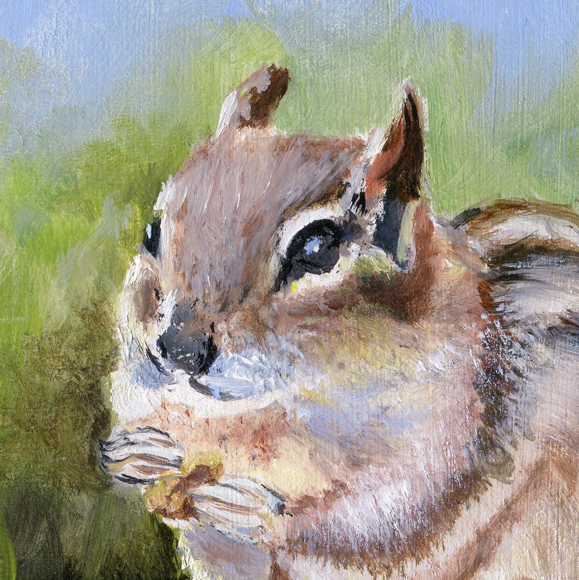 Cute Striped Chipmunk Sitting on a Tree Stump in a Sunny Meadow Poster - Image 3