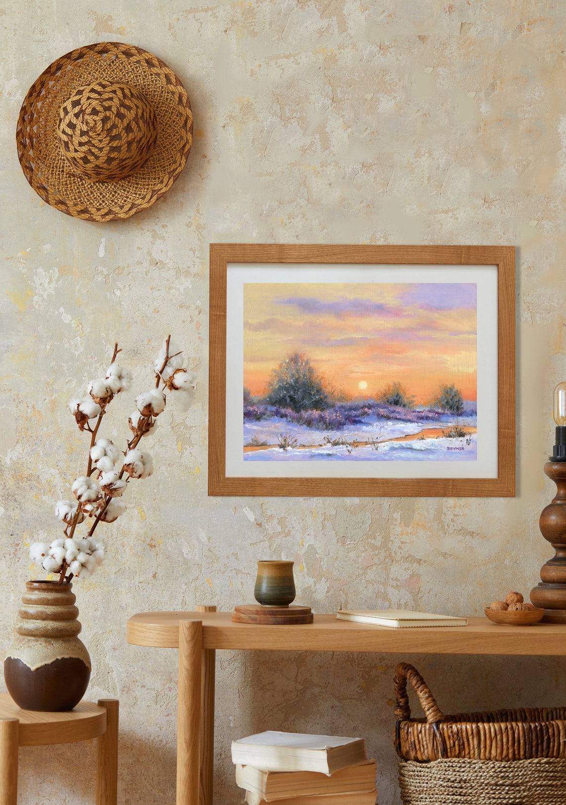 Winter Moody Landscape Original Oil Painting Snowy Frozen River Artwork Ligth Sunrise Painting Soft Tones Snowscape Misty Nature Morning - Image 3
