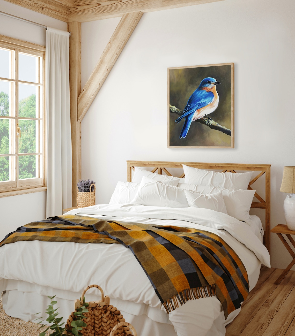 Eastern Bluebird Resting on a Branch Oil Painting Bird Poster - Image 5