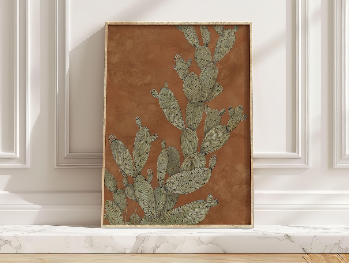 Minimalist Terracotta Cactus Art Print, Southwest Boho
