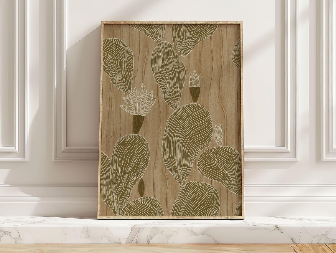 Floral Cactus Line Art Print, Minimal Abstract