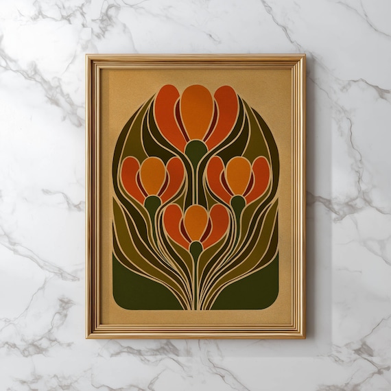 Retro Tulip Art Nouveau Floral Art Print