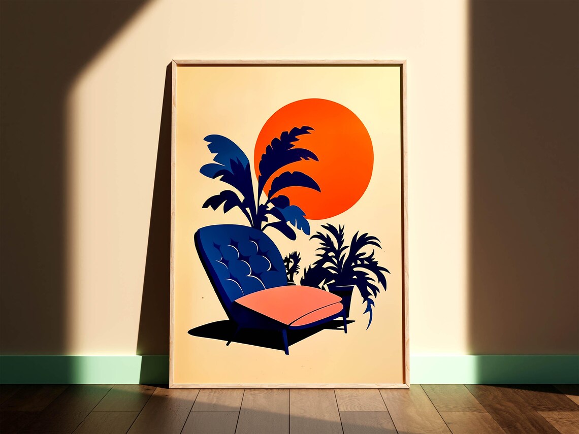 Mid Century Modern Lounge Art Print, Retro Palm Springs