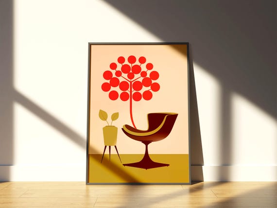 Mid Century Modern Poster Minimalist Mcm Wall Art Print Retro Chair Tree For Decor And Vintage Inspired Interiors