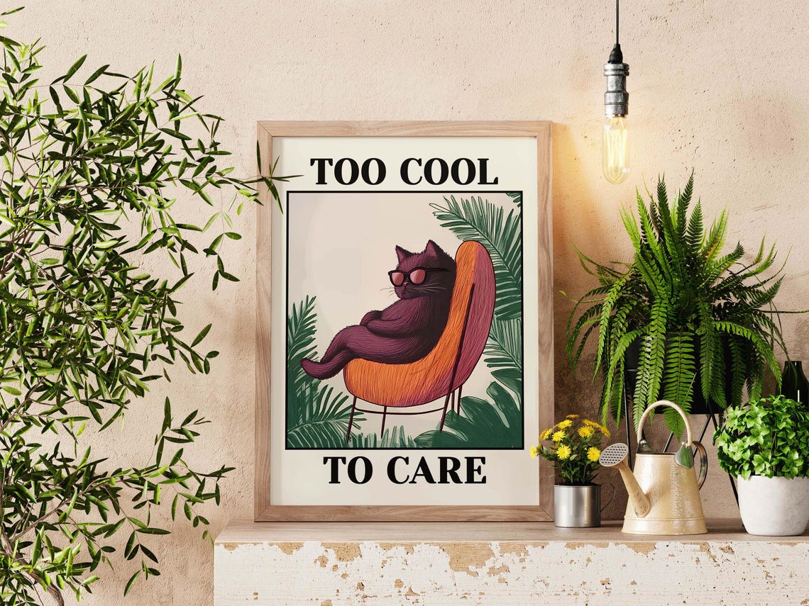 Too Cool To Care Funny Black Cat Sunglasses Mid Century Poster