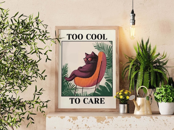 Too Cool To Care Funny Black Cat Sunglasses Mid Century Poster